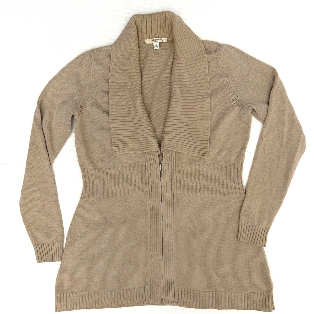 y2k Cardigan Ribbed Shawl Collar Sweater XS cozy minimal Tan Beige